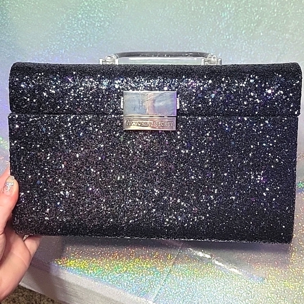 HTF Victoria Secret 2014 Glitter Makeup Cosmetic Train Case/ Box